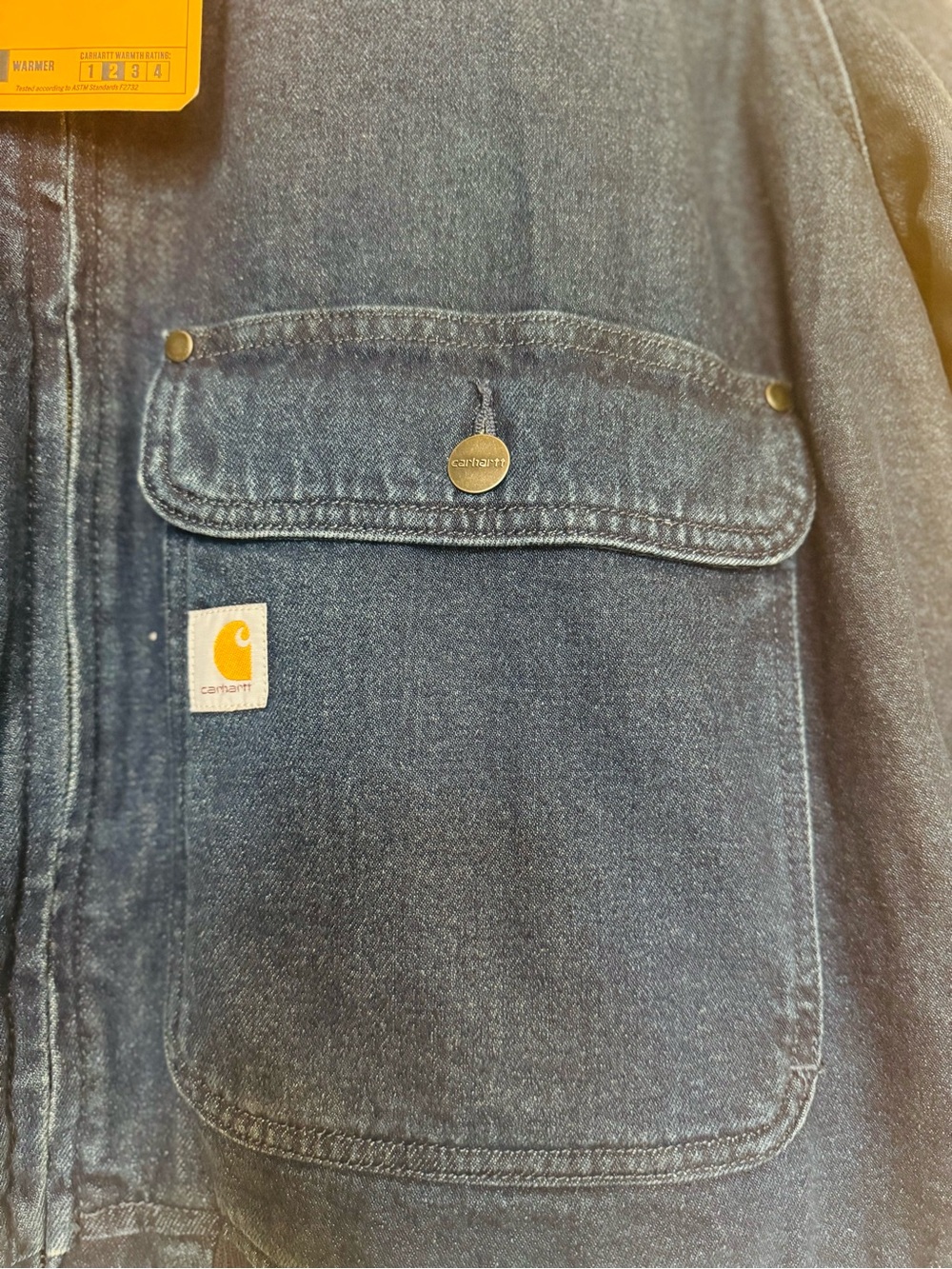 Woman’s Carhartt Blue Denim Sherpa Collar Work Jacket - Picture 2 of 9